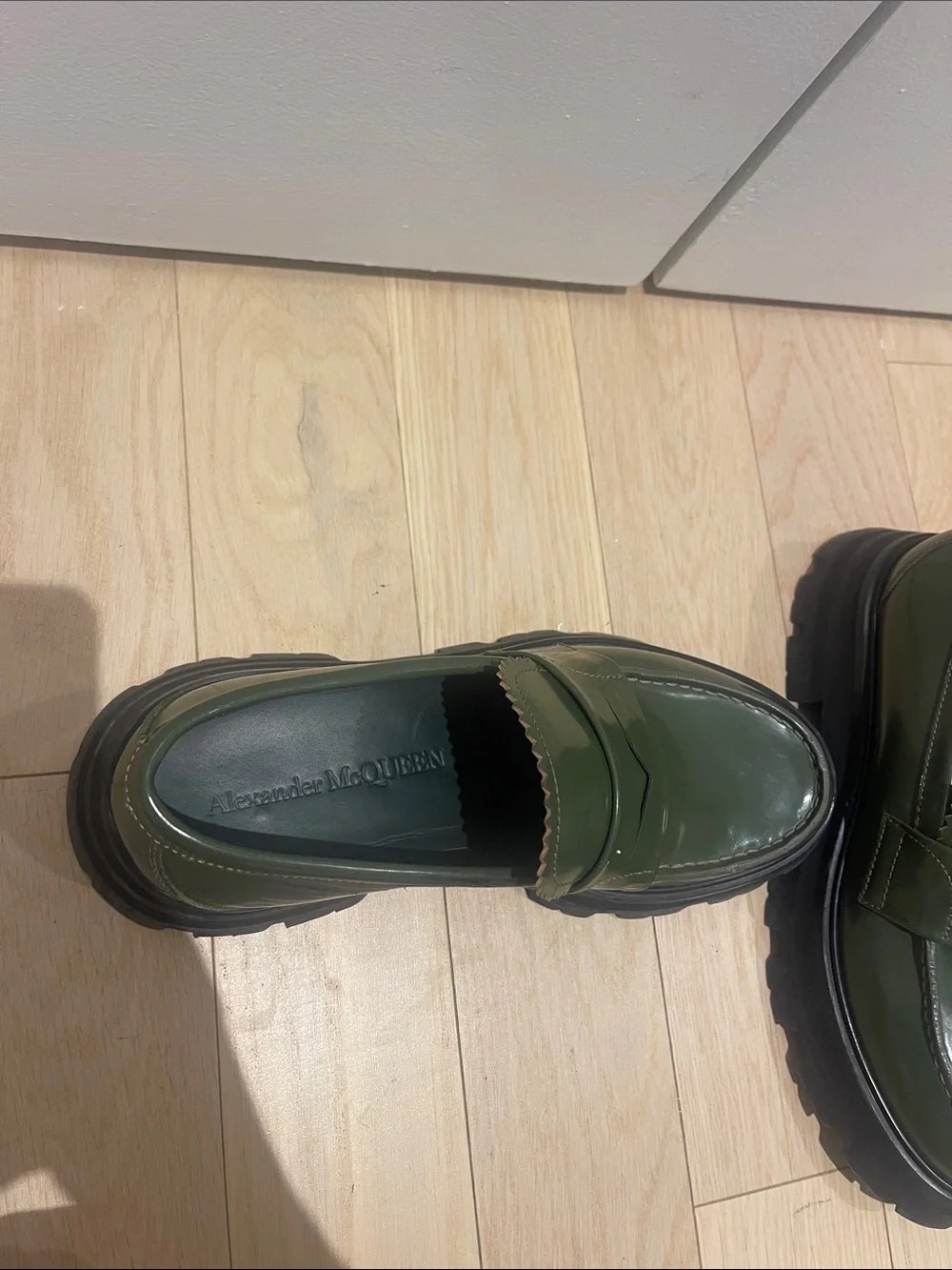 Alexander McQueen Women’s Olive Green Chunky Penny Loafers